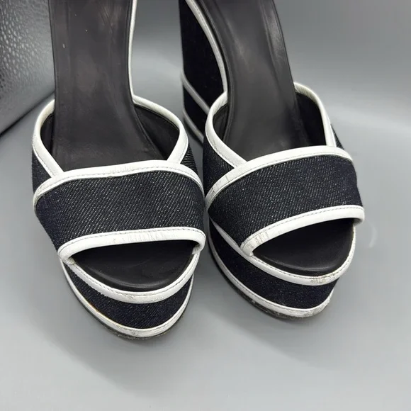 PIERRE HARDY Leather-trimmed Denim Wedge Sandals - Picture 5 of 14